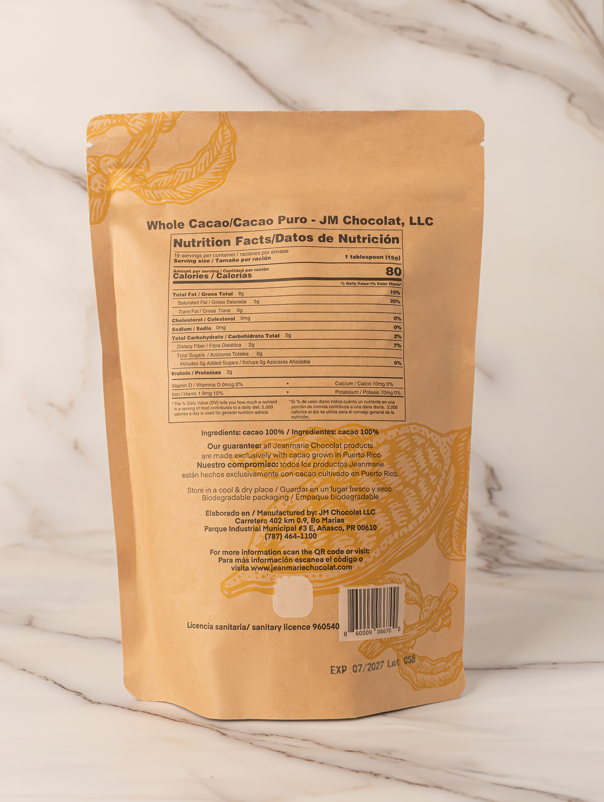 Chocolate en Polvo Jeanmarie - Cacao Puro (10 oz)