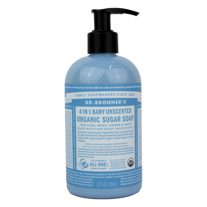 Dr. Bronner's - 4 in 1 - Baby Unscented Sugar Soap - (12 oz)