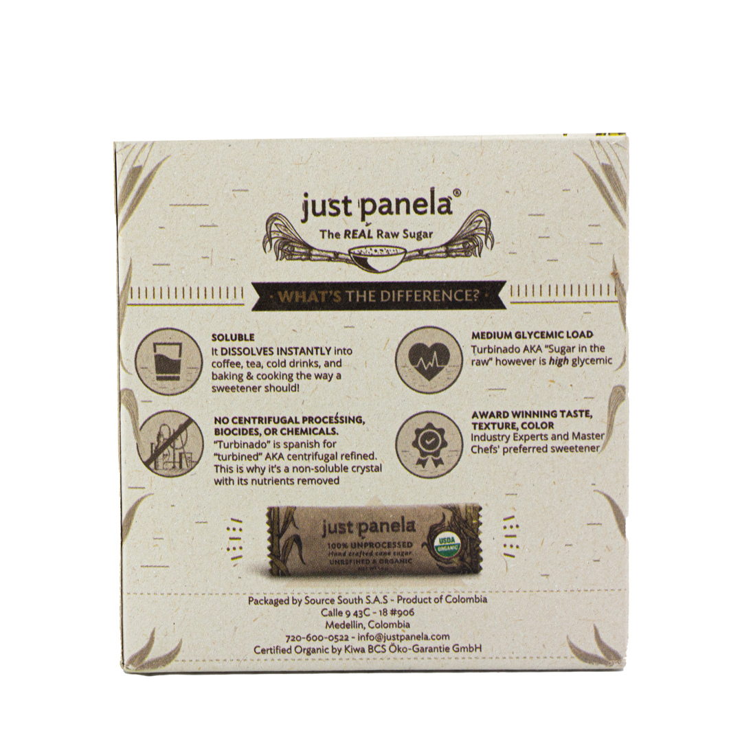 Just Panela - Hand Crafted Cane Sugar Unrefined & Organic (30 Packets)