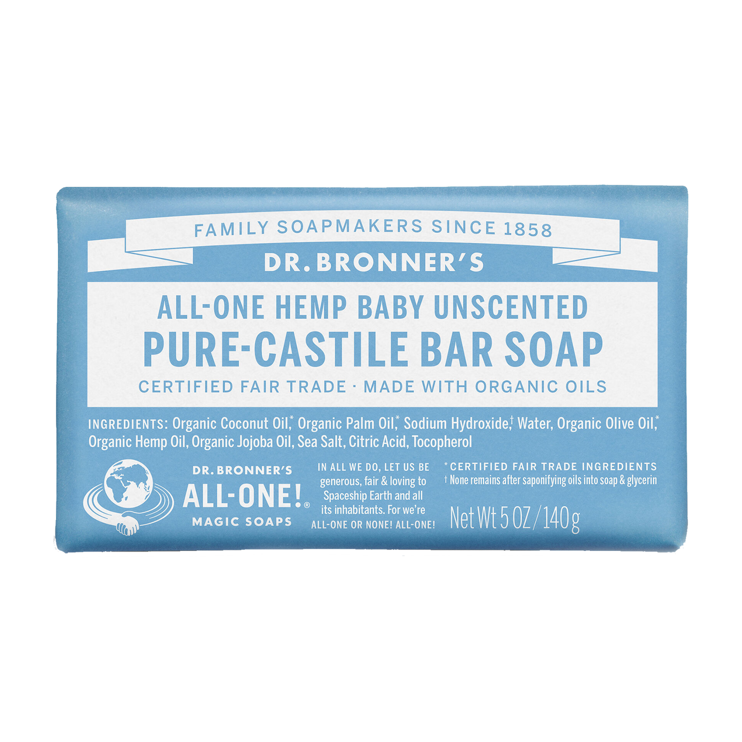 Dr. Bronner's - Pure Castle Bar Soap - Baby Unscented (5 oz)